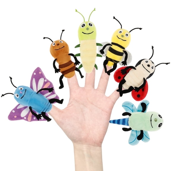 6PCS Animal Finger Puppet Set Butterfly Ladybug DragonflyAnt CaterpillarBeeSoft Realistic Hand Puppet for Role Playing Decoration
