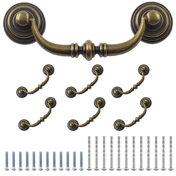 6PCS Antique Drop Bail Pulls, 3.5" Hole Center Shabby Chic Drawer Pulls Vintage Bronze Cabinet Pull Handles for Dresser Cupboard Wardrobe Kitchen Door