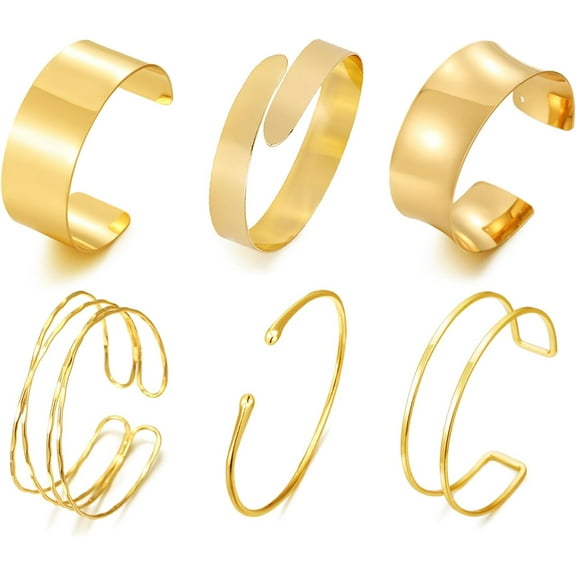 6PCS Arm Cuff Jewelry for Women Upper Arm Cuff Bangle Minimalist Arm Cuff Bracelet Adjustable Coil Armband Set