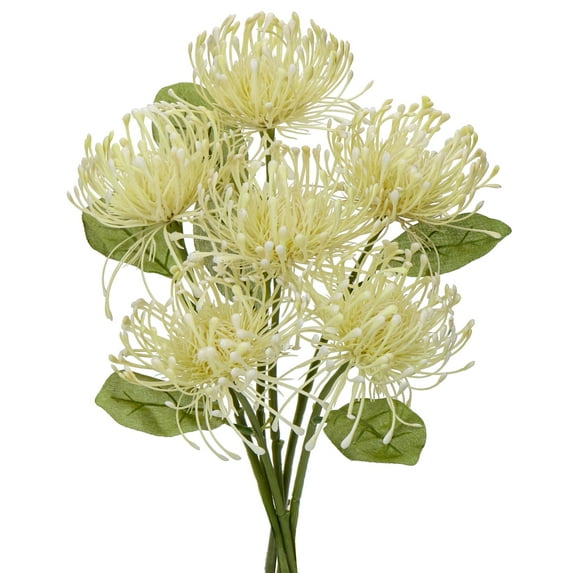 6PCS Artificial Chrysanthemum Flowers 4'' Fake Pincushion Spider Mums for Home Vase Décor, Centerpiece, Wedding Bouquet(Creamy White)