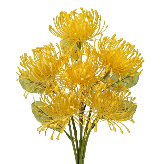 6PCS Artificial Chrysanthemum Flowers 4'' Fake Pincushion Spider Mums for Home Vase Décor, Centerpiece, Wedding Bouquet(Yellow)
