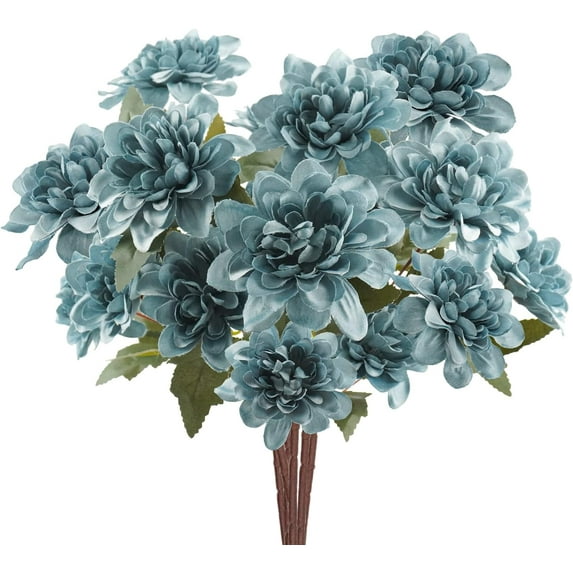 6PCS Artificial Daisy Mums Flowers with Stem, Silk Dahlia Flowers Arrangement for Home Party Wedding Bouquet Fall Winter Table Centerpieces Decor (Blue)