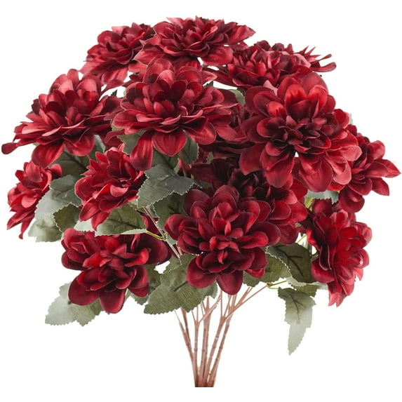 6PCS Artificial Daisy Mums Flowers with Stem, Silk Gerbera Daisies Flowers Arrangement for Home Party Wedding Bridesmaid Bouquets Christmas Table Centerpieces Decor (Burgundy Red)