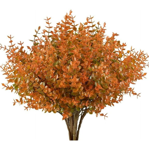 6PCS Artificial Eucalyptus Boxwood Shrubs Plants UV Resistant No Fade Fake Faux Plastic Fall Flowers Plant for Autumns Thanksgiving Halloween Indoor Outdoor Home Garden Kitchen Décor