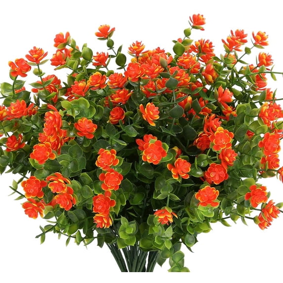 6PCS Artificial Eucalyptus Boxwood Shrubs Plants UV Resistant No Fade Fake Faux Plastic Fall Flowers Plant for Autumns Thanksgiving Halloween Indoor Outdoor Home Garden Kitchen Décor
