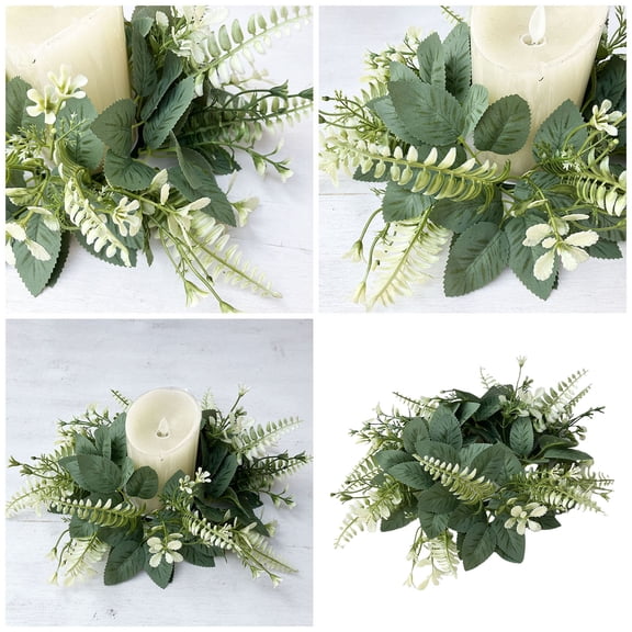 6PCS Artificial Eucalyptus Candle Rings, Green Greenery Wreaths for Pillar Candles, Spring Wedding & Home Table Centerpiece Decor