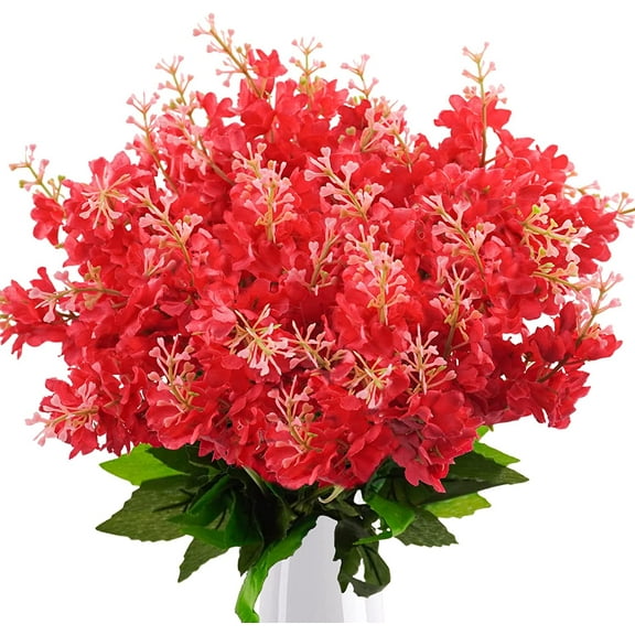 6PCS Artificial Fake Silk Wisteria Flowers, Faux Hyacinth Flowers for Home Garden Outdoor Cemetery Grave Fences Spring Summer Decor Floral Arrangements, Red