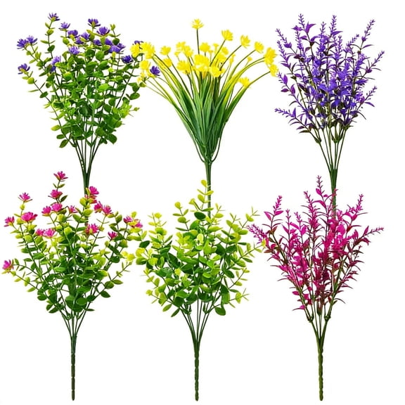 6PCS Artificial Flowers, Outdoor UV Resistant Fake Flowers for Garden, Spring Summer Decorative Flowers for Pots, Home Decor Artificial Plants Outdoor Indoor, Multi Colored Faux Flowers for Balcony