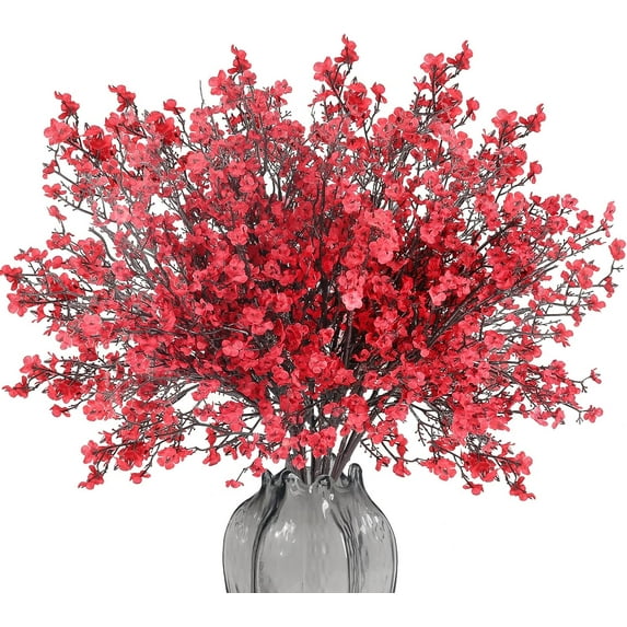 6PCS Artificial Flowers Real Touch Silk Flowers Bouquet Faux Baby Breath Fake Flower for Fall Spring Table Centerpiece Vase Fillers Home Décor (Red)