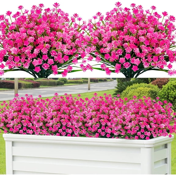 6PCS Artificial Flowers, UV Resistant Plastic Fake Flowers Picks for Indoor Outsides Decorations Office Arrangements Tables Party Home Outdoor Décor (Pink)