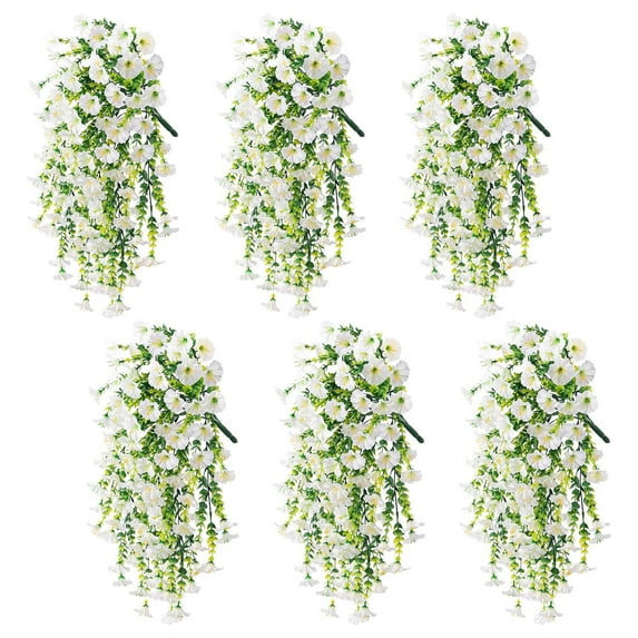 6PCS Artificial Hanging Flowers, UV Resistant Fake Plastic Faux Hanging Plants Morning Glory Vines for Indoor Outdoor Garden Porch Eave Wedding Wall Décor