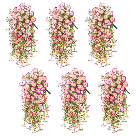 6PCS Artificial Hanging Flowers, UV Resistant Fake Plastic Faux Hanging Plants Morning Glory Vines for Indoor Outdoor Garden Porch Eave Wedding Wall Décor
