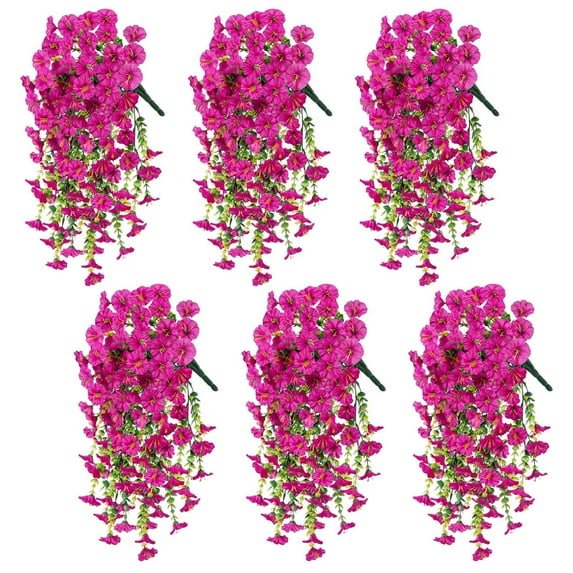 6PCS Artificial Hanging Flowers, UV Resistant Fake Plastic Faux Hanging Plants Morning Glory Vines for Indoor Outdoor Garden Porch Eave Wedding Wall Décor
