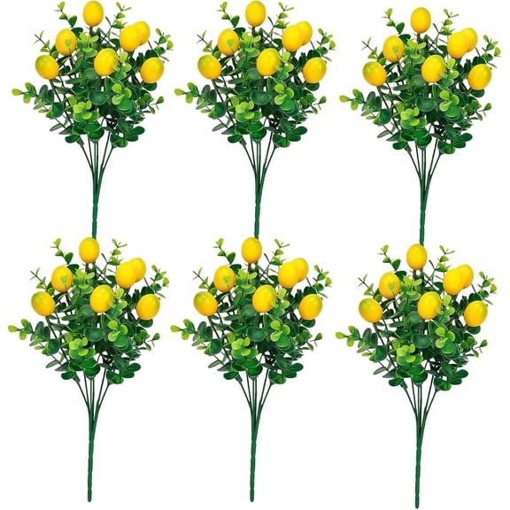 6PCS Artificial Lemon Branches Artificial Fruit Lemon Tree Greenery Decoration Faux Lemons Picks for Farmhouse Kitchen Home Table Decor Stem Fruits for Home Spring Summer Decor