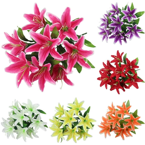 6PCS Artificial Lily Flowers - 10 Head Lily Bouquet for Wedding Centerpieces, Home Decor - Realistic Silk Flowers for Vases, Hotel, Office, Party Decorations - Elegant Floral Arrangement