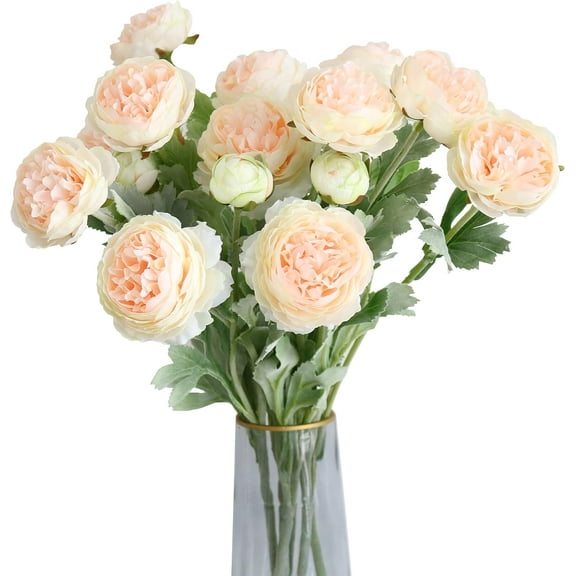 6PCS Artificial Ranunculus Flowers with Real Touch Stem Silk Ranunculus Flowers for Household Arrangement (Champagne)