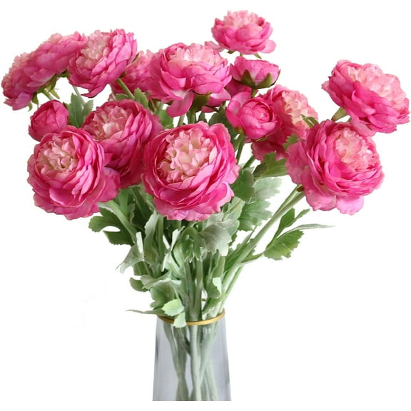 6PCS Artificial Ranunculus Flowers with Real Touch Stem Silk Ranunculus Flowers for Household Arrangement (Purple red)