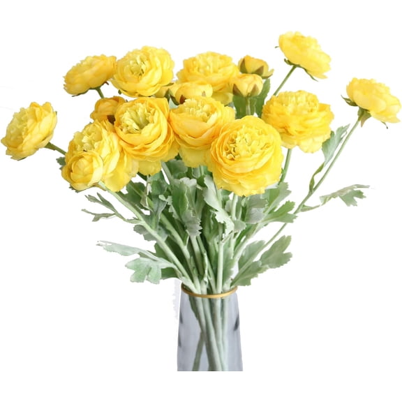 6PCS Artificial Ranunculus Flowers with Real Touch Stem Silk Ranunculus Flowers for Household Arrangement (yellow)