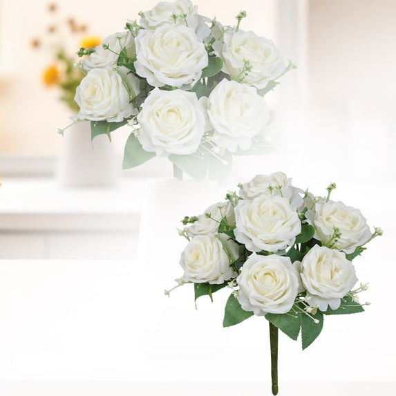 6PCS Artificial Roses Bouquet - Real Touch Silk Flowers with Long Stems - Roses for Wedding Centerpieces, Bridal Party & Home Table Decor