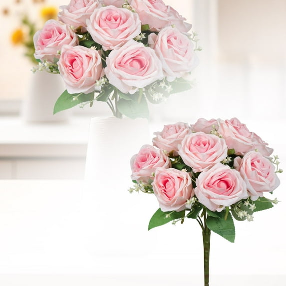 6PCS Artificial Roses Bouquet - Real Touch Silk Flowers with Long Stems - Roses for Wedding Centerpieces, Bridal Party & Home Table Decor