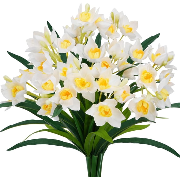 6PCS Artificial Spring Flowers White Fake Daffodil Flowers Narcissus Flowers for Home Outdoor Indoor Window Box Easter Party Decorations (14.56")