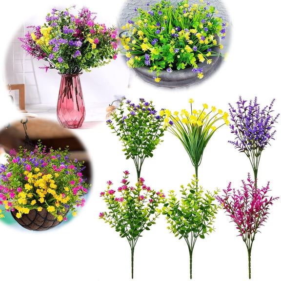 6PCS Artificial Spring & Summer Flowers, Multi-Colored Outdoor Decorative Plants for Garden, Balcony, Potted Plants, Realistic Home Decor