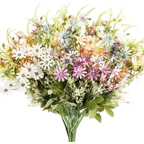 6PCS Artificial Wildflowers Spring Wedding Flowers Outdoor Fake Daisy Bouquets Bundle UV Resistant Floral Decor Silk Colorful Wild Flower Faux Plants Bulk for Party Decoration Home Decor