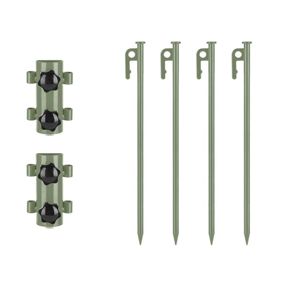 6PCS Awning Canopy Pole Fixed Tube Ground Bracket Windproof Adjustable Tent Support Pole with Ground Nails-ArmyGreen,2 * Fixer with nuts 4 * Floor nails 40cm,ArmyGreen