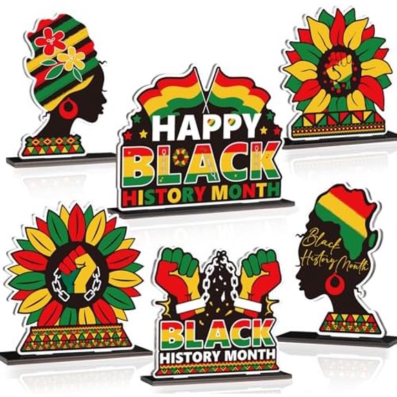 6PCS BLACK hISTORY mONTH wOODEN cENTERPIECE FOR tABLE sIGN dECORATION 3d dOUBLE sIDE bLACK hISTORY mONTH pARTY fAVORS wOOD mANTLE aFRICAN aMERICAN tABLE dECORATIONS sIGNS FOR bLACK hISTORY hOME dECOR