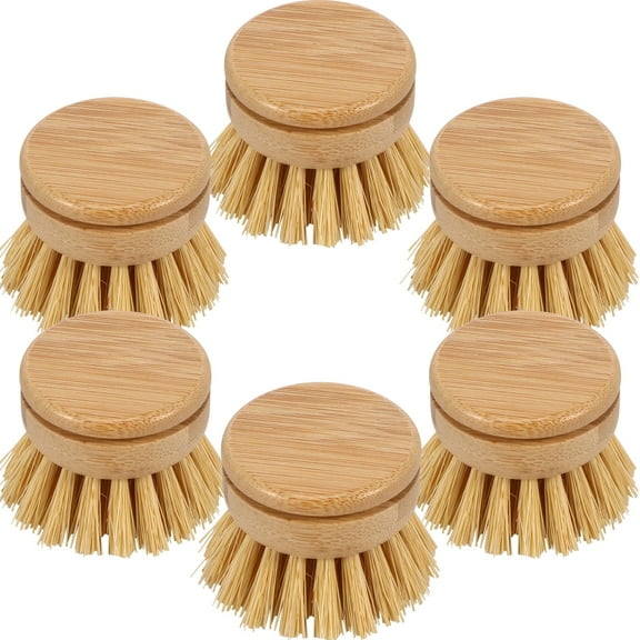 6PCS Bamboo Scrubber Brushes,Bamboo Dish Brush Head,Eco-Friendly Soft Sisal Bristle Brush,Natural Scrub Brush Set for Kitchen Room Cleaning