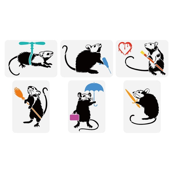 6PCS Banksy Rat Painting Stencil 8.3x11.7 Inch Reusable Mouse Pattern Templates DIY