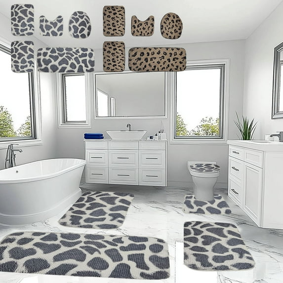 6PCS Bathroom Mat Bath Mats Sets Bathroom Rugs Toilet Mat Soft Comfortable Super Absorbent Non Slip Thick Washable Spotted Mixed Color Carpet