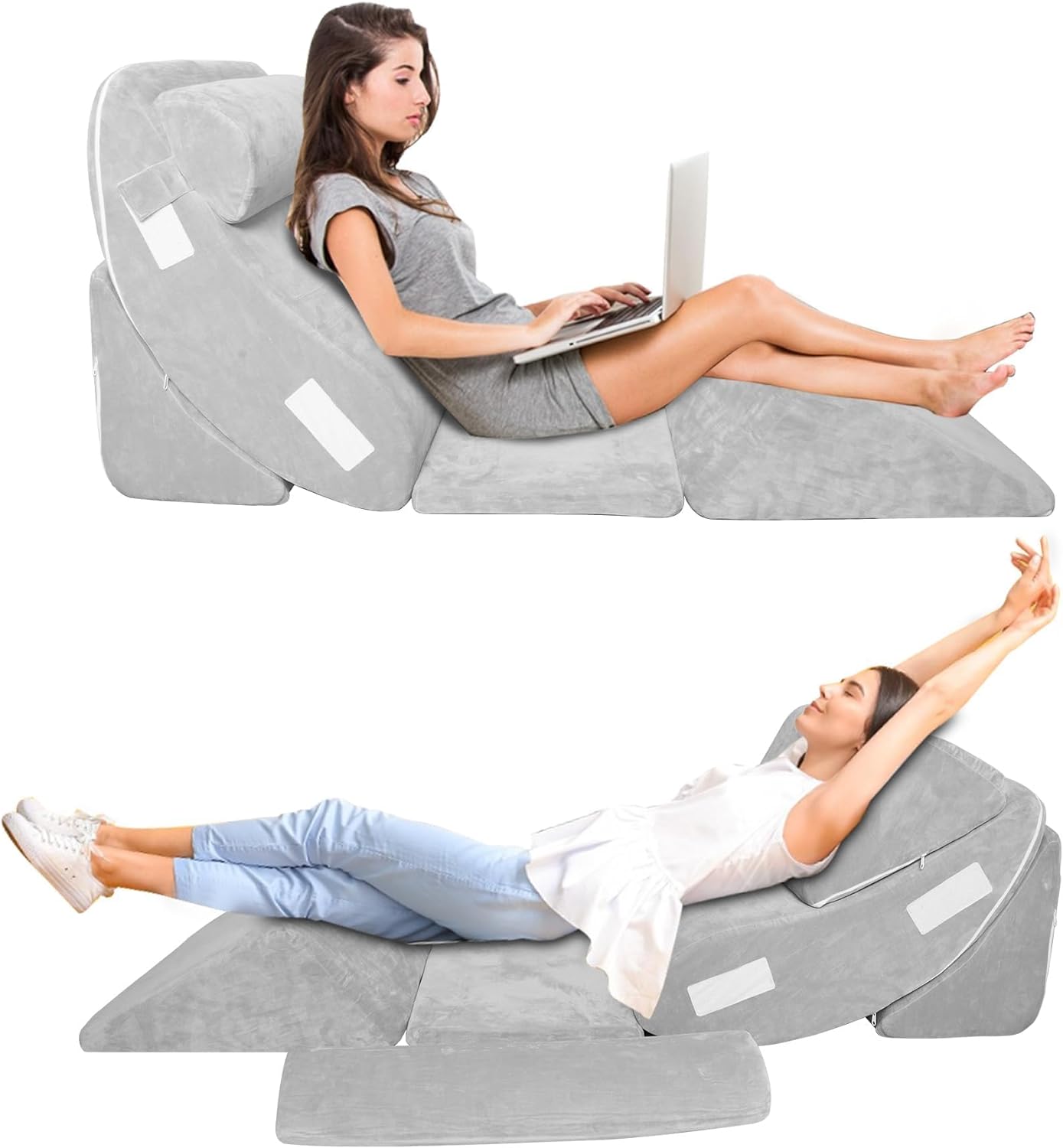 6PCS Bed Wedge Pillow Set,Adjustable Memory Foam Pillow Wedge for Back Neck Leg Pain Relief