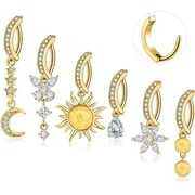 6PCS Belly Button Ring 14G 1.6MM Clicker Stainless Steel Butterfly Sun Star Moon CZ Opal Dangle Belly Rings Simple Reverse Navel Rings Body Belly Piercing Jewelry for Women