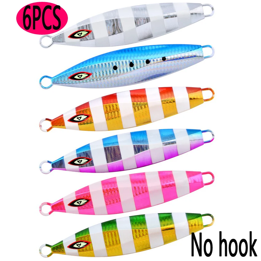 6PCS Big Metal Slow Sinking Fishing Lures 100g-300g Fishing Jigs Saltwater Lures Metal Bass Jig Isca Artificial Fake Fish Lures