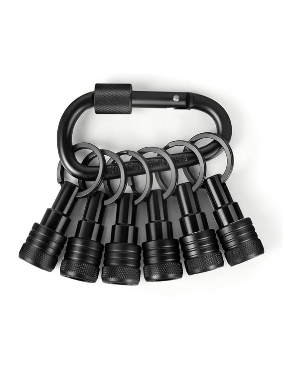 6PCS Bit Holders Keychain, 1/4 Inch Hex Shank Bit Holders, Quick-Change Design for Nut Driver, Screw Black Metal