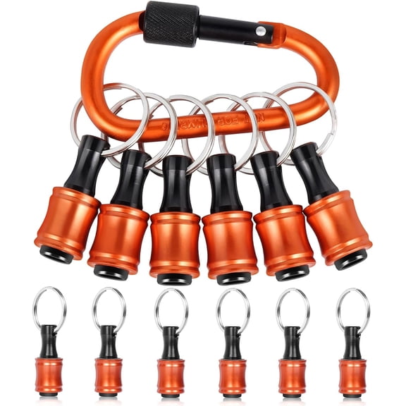 6PCS Bit Holders Keychain, 1/4 inch Hex Shank Bit Holders, Quick-Change Design for Nut Driver, Screwdriver & Drill Bits, Include Orange Keychain Carabiner Gifts for Men