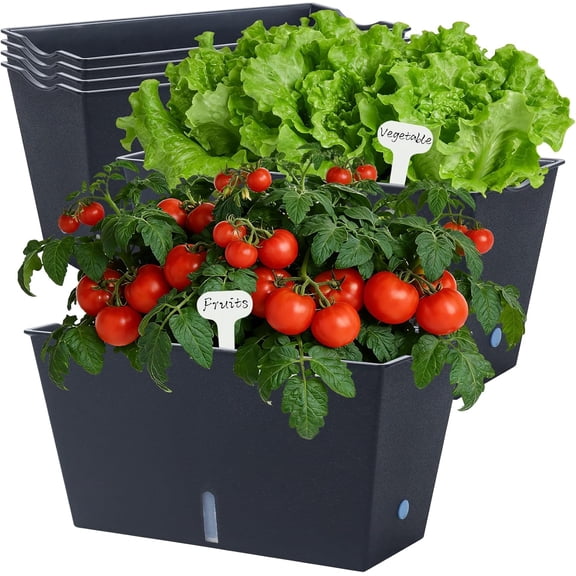 6PCS Black 12.1" Self Watering Window Box Planters, Rectangular Flower Vegetable Pots with Drainage Holes & Breathable Trays for Balcony Windowsill Yard