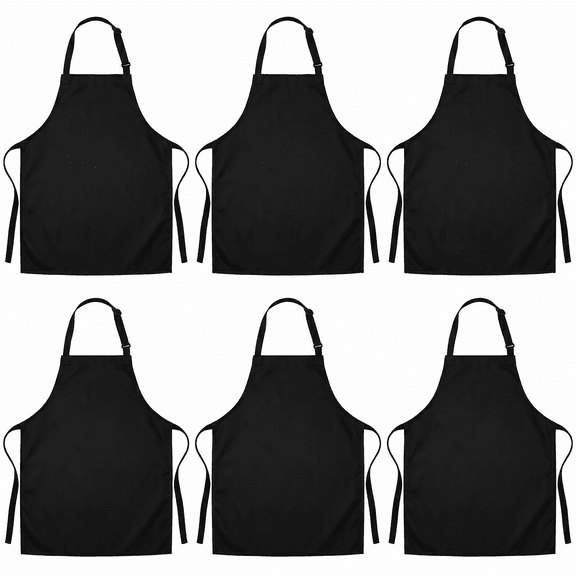6 Pieces Black Aprons with 2 Pockets, for Cooking, Painting & Restaurant Use