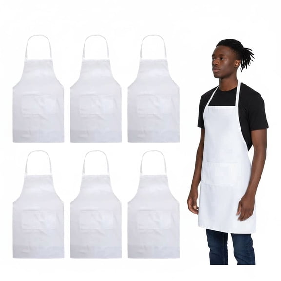 6PCS Black Unisex Aprons with 2 Pockets for Cooking Kitchen Restaurant Painting Crafting