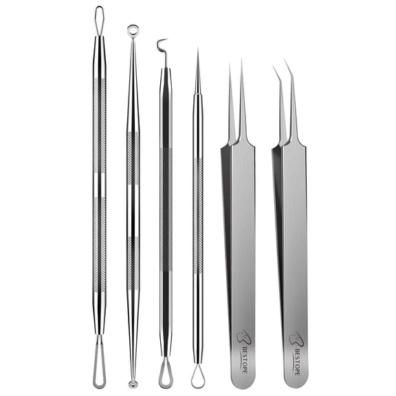 Bestope 6PCS Blackhead Remover Tool Set with Stainless Steel Extraction Tools and Portable Storage Case for Daily Skin Care