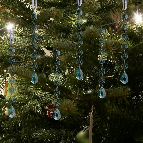 6PCS Blue Acrylic Snowflake Ornaments – Shatterproof Christmas Tree Hanging Decor with Icicle Water Drop Design for Windows, Parties & Winter Weddings – Crystal-Like Holiday Pendants