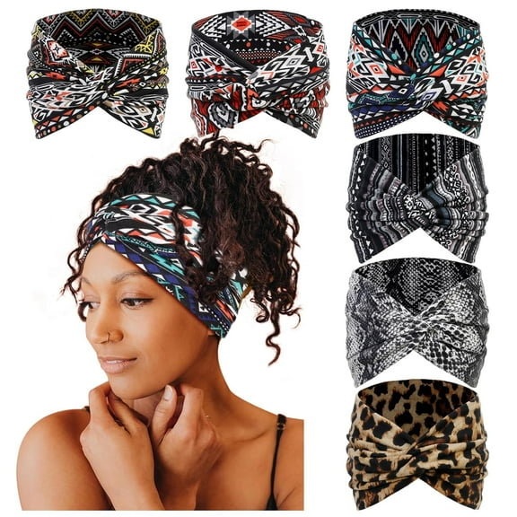 6PCS Boho Headband Women Wide Hair Band Boho Elastic Sports Headwear Yoga Hair Band Workout Headwrap