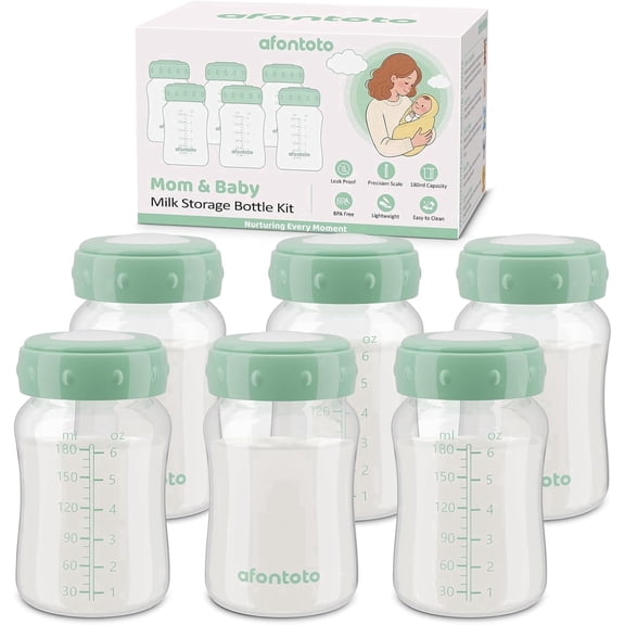 Breast Milk Storage Bottles Compatible with Momcozy Cooler, 6PC Wide-Neck 6oz Direct Pumping Fit for Spectra S1/S2/Motif Luna, Leak-Proof BPA Free, Freezer Safe Baby Containers for Fridge (Green)