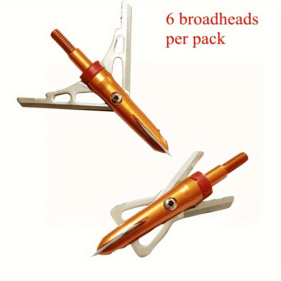 6PCS Broadhead 100 Grain 2-Blade Archery Arrow Orange Broadhead 2" Cuting Dia with Shock Collar Machined Aircraft 7075Aluminum Ferrule.0.35” Blades