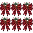 thumbnail image 1 of 6PCS Buffalo Checkered Christmas Bows With Pinecones And Needles, Red And Black Ribbon Bow Decorations For Christmas Tree Wreath Garland, 1 of 8