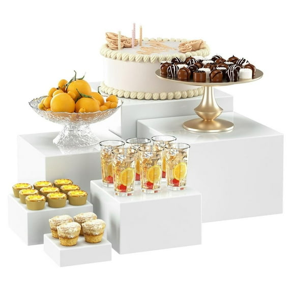 6PCS Buffet Risers, Food Risers for Buffet Table, buffet risers and stands, Acrylic white boxes for food display, White Acrylic Cube Boxes big size