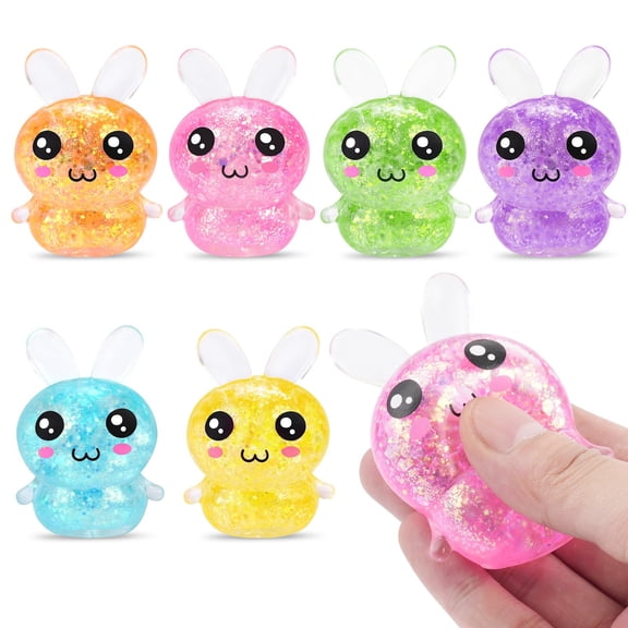 6PCS Bunny Sugar Stress Balls, Bunny Sugar Ball Fidget Toys, Glitter Rabbit Squishy Toys for Adults, Kawaii Rabbit Sensory Squishies, Easter Basket Stuffers