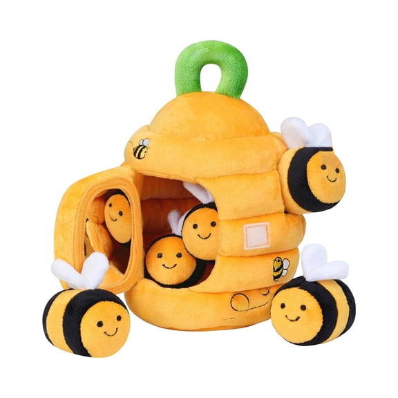 6PCS Buzzy Beehive Plush Sensory House with Rattle, Crinkle & Squeak Sounds, Soft-Filled Activity Playmate for Development, Soft Stuffed Friend for Sensory Exploration, A