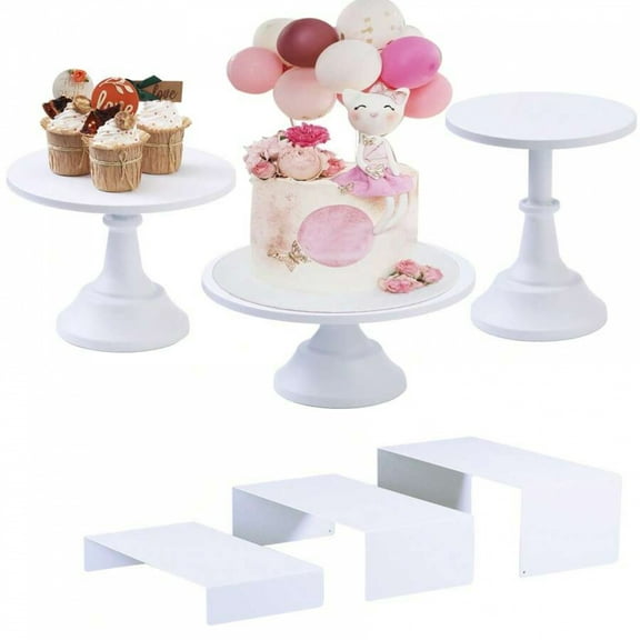 6PCS Cake Stand Set - Matte White Metal, 3 Sizes Round Pedestal with Cupcake Risers, Dessert Display for Weddings, Birthdays & Baby Showers